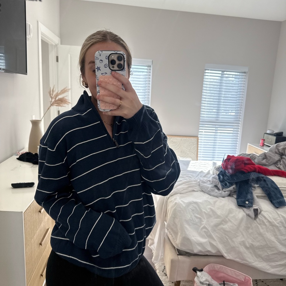 vintage navy quarter zip sweater L - Picture 8 of 14
